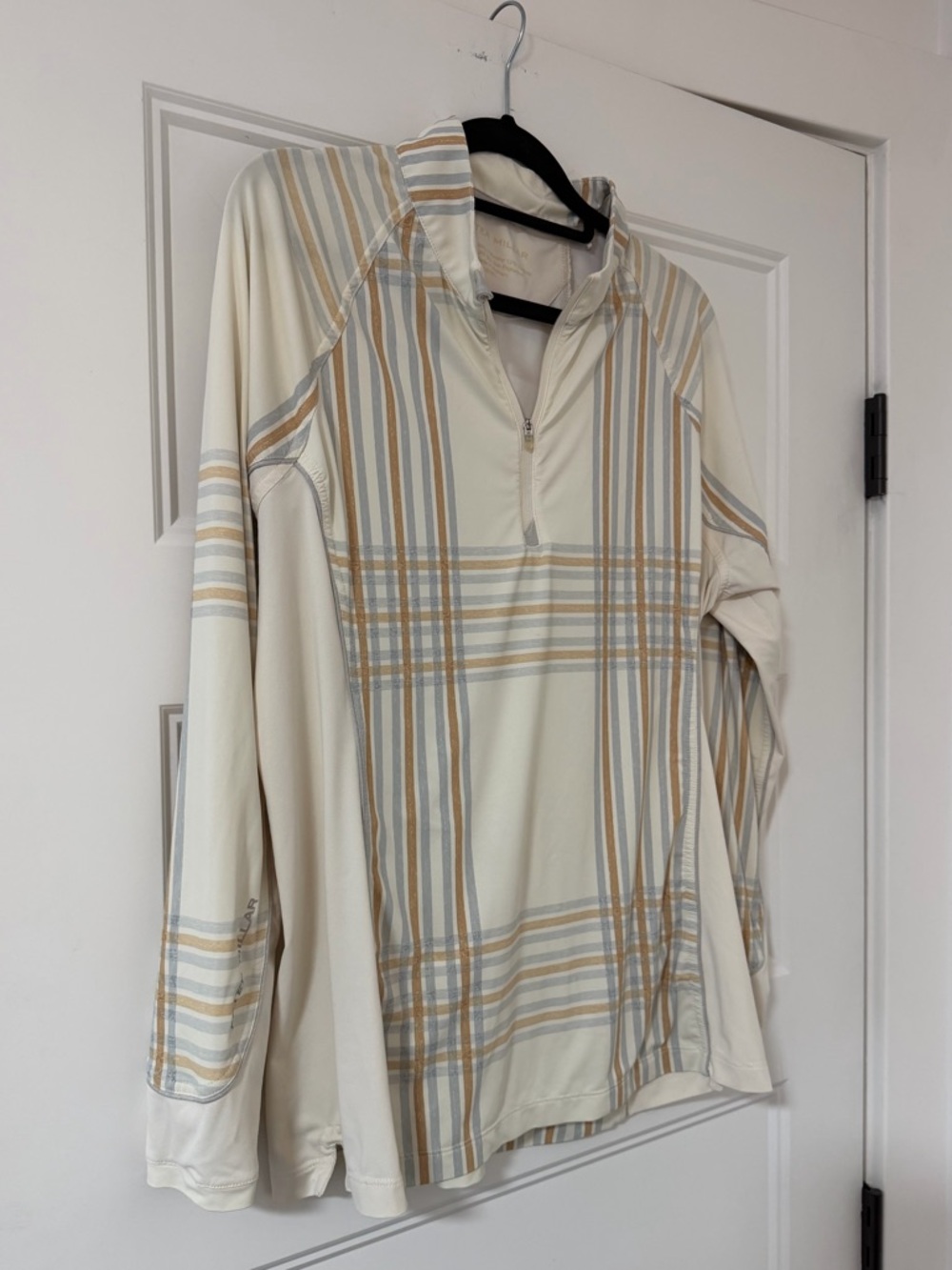 Peter Millar Women's Golf Cream Plaid Quarter-Zip Pullover - Size L